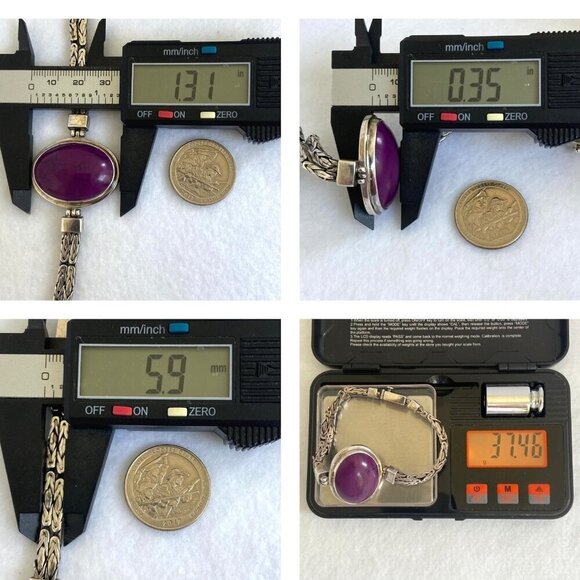 Sterling Silver 925 Purple Stone Dyed Howlite Chunky Byzantine Chain Bracelet - Picture 10 of 16